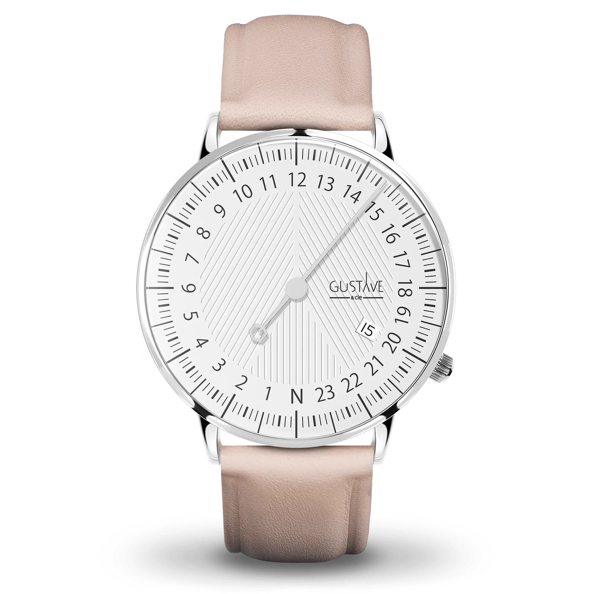 André 24H 40mm Silver and white watch with pink leather strap