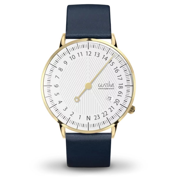 André 24H 40mm gold and white watch blue leather strap