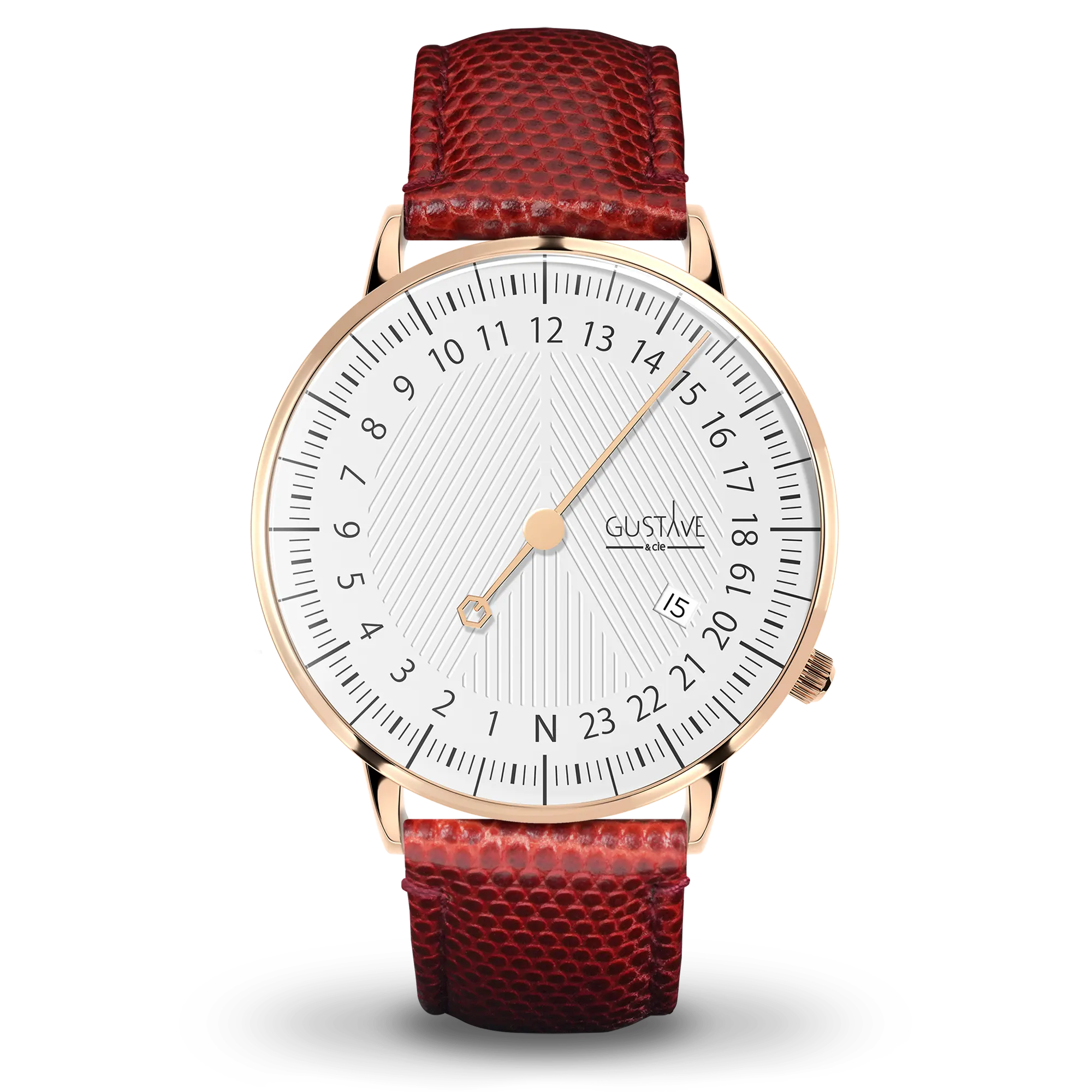 André 24H watch 40mm Pink and white gold red lizard leather strap