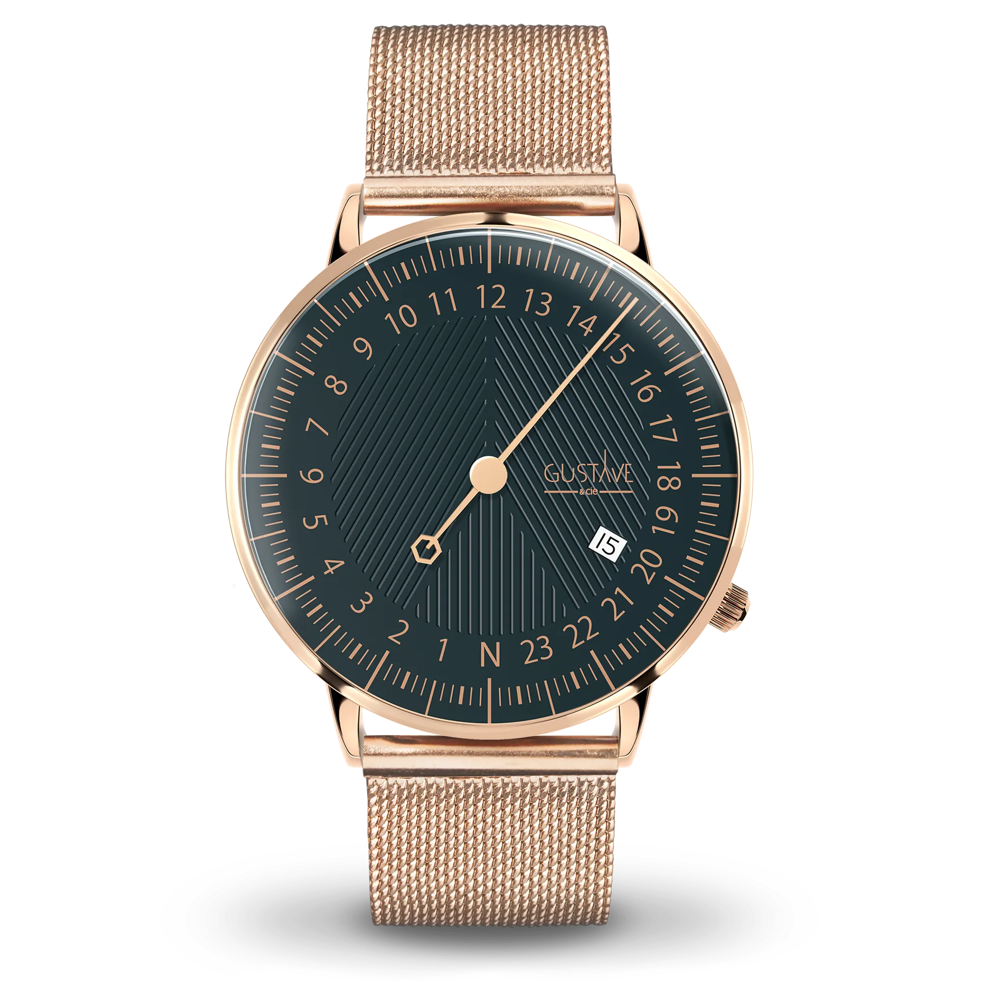 Uhr André 24H 40 mm Milanese-Armband in Roségold und Grün-Roségold