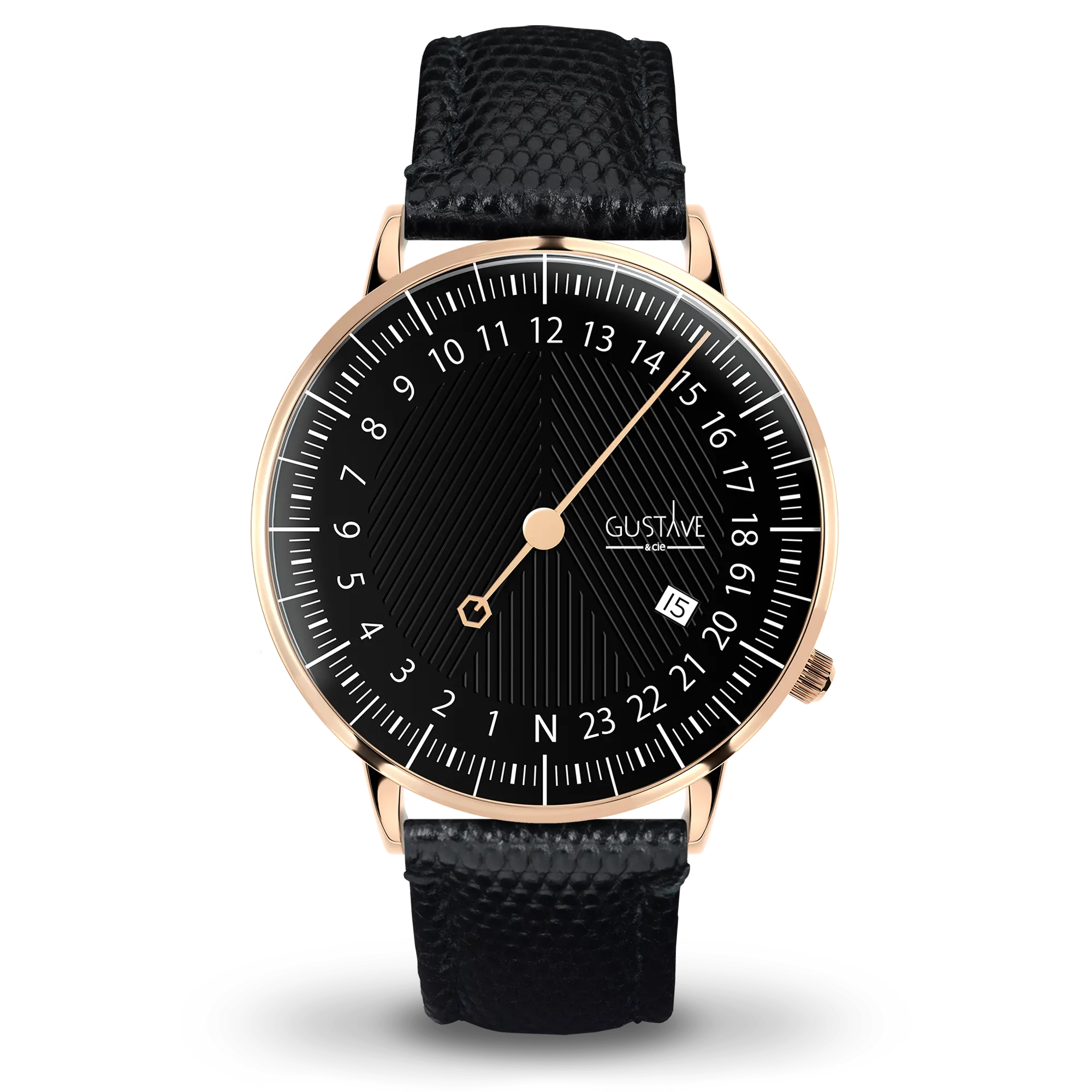 André 24H watch 40mm Pink gold and black black lizard leather strap