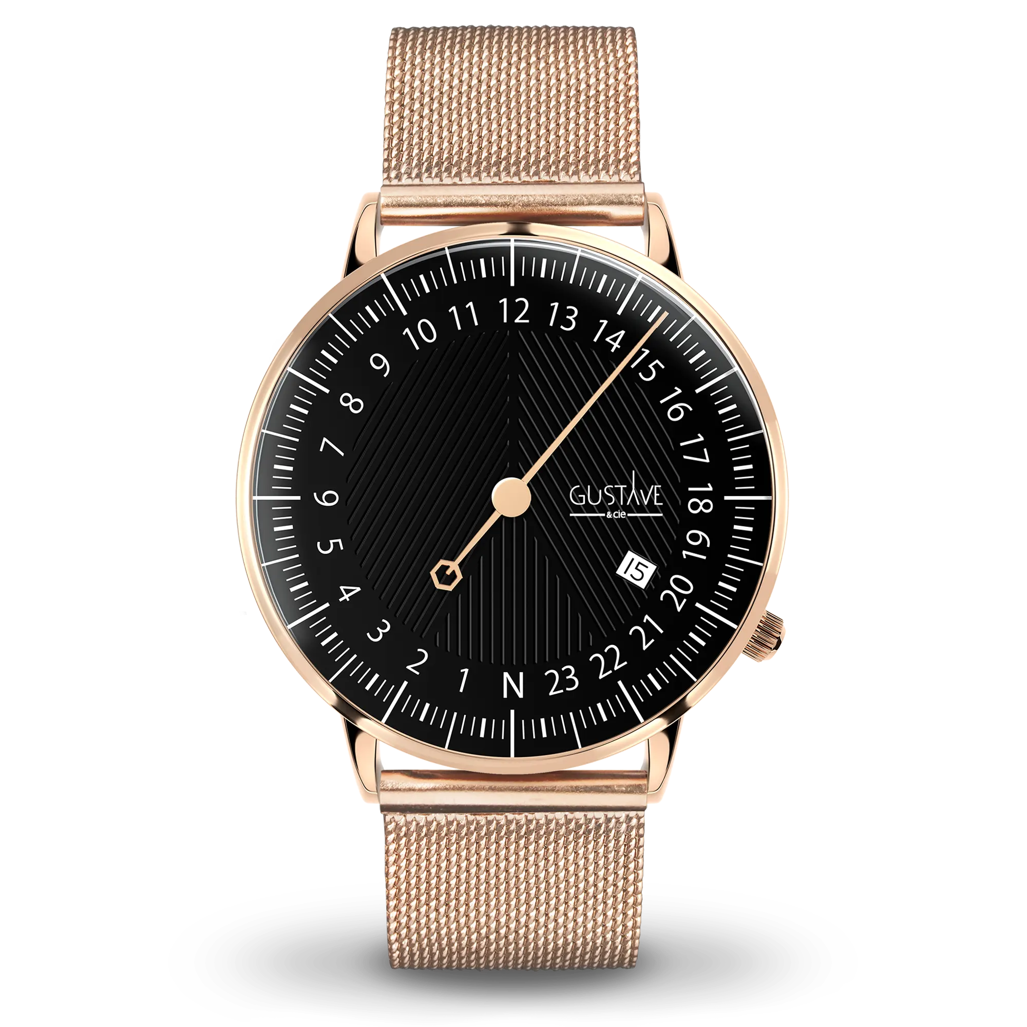 André 24H 40 mm horloge Roségouden en zwarte Milanese roségouden armband