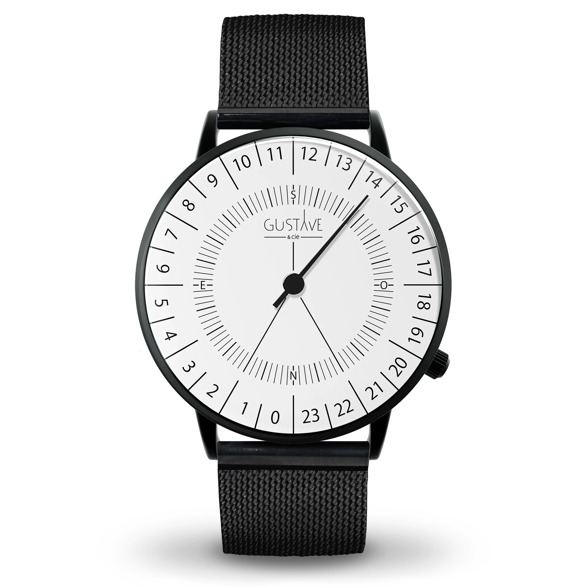 Antoine 24H weiße Uhr mit schwarzem Mailänder Lederarmband