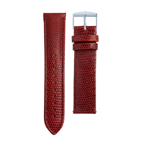 Red lizard leather strap with silver buckle