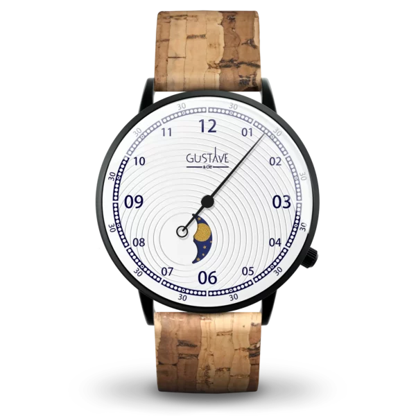 Relógio Georges 12H 40mm preto e branco com pulseira de cortiça