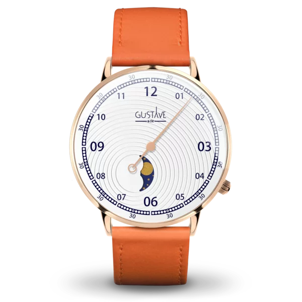 Montre Georges 12H 40mm or rose et blanc bracelet cuir orange