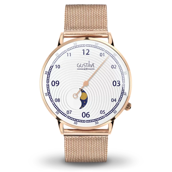 Relógio Georges 12H 40mm ouro rosa e branco pulseira milanesa rosa