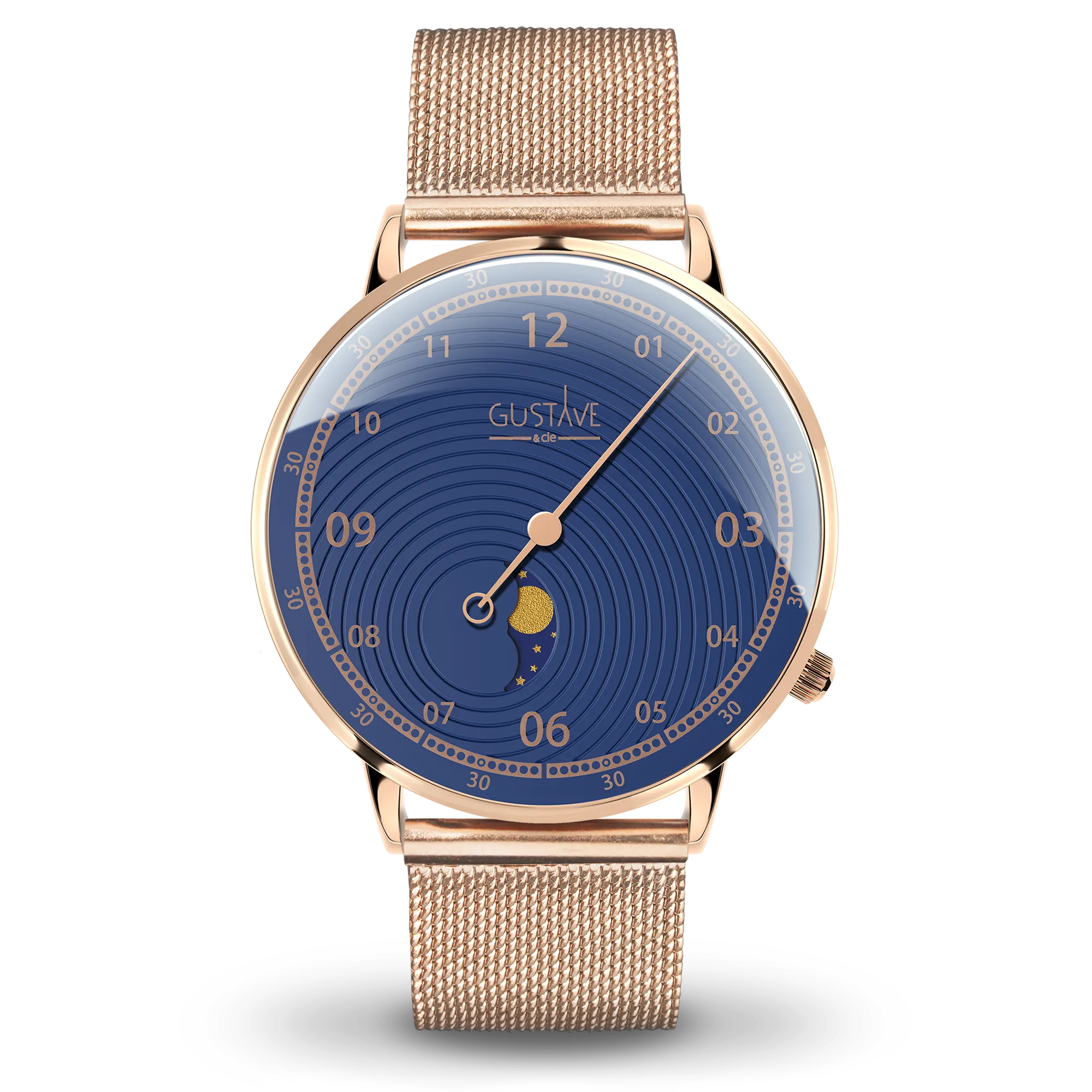 Georges 12H 40mm pink gold and blue watch pink gold Milanese strap