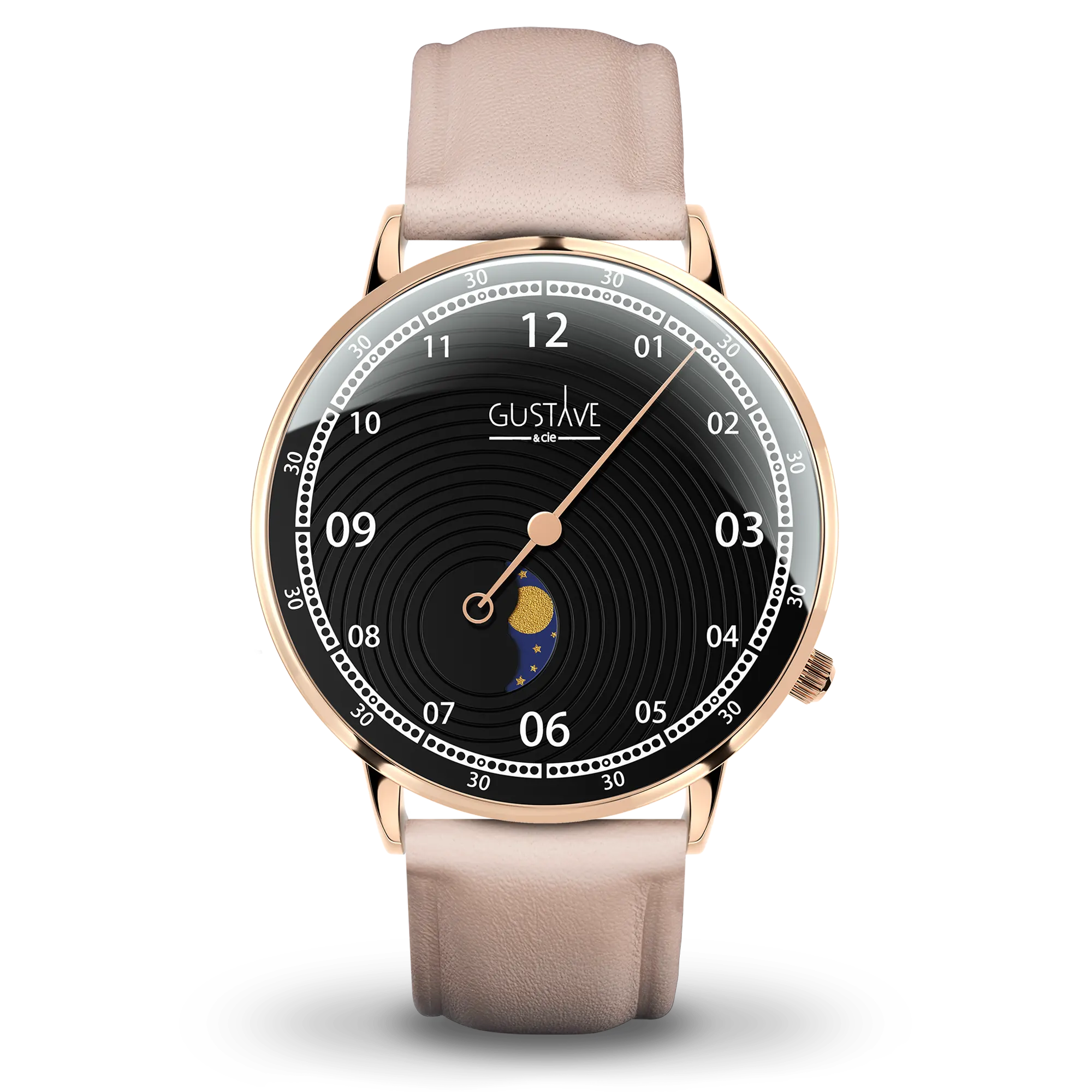 Georges 12H 40mm pink gold and black watch pink leather strap