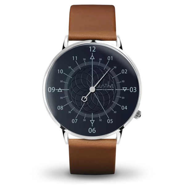 Louis 12H 40mm Silver and blue watch with brown leather strap