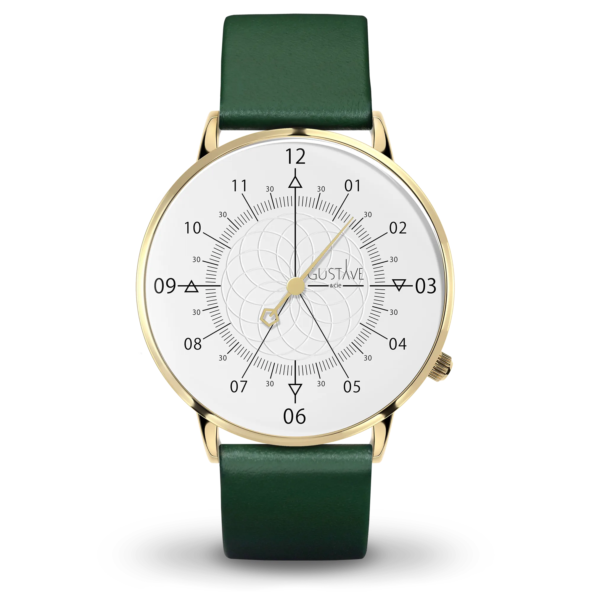 Montre Louis 12H 40mm Or et blanc bracelet cuir vert