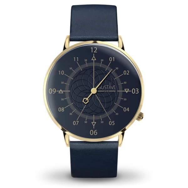 Louis 12H 40mm 金色和蓝色手表蓝色皮革表带