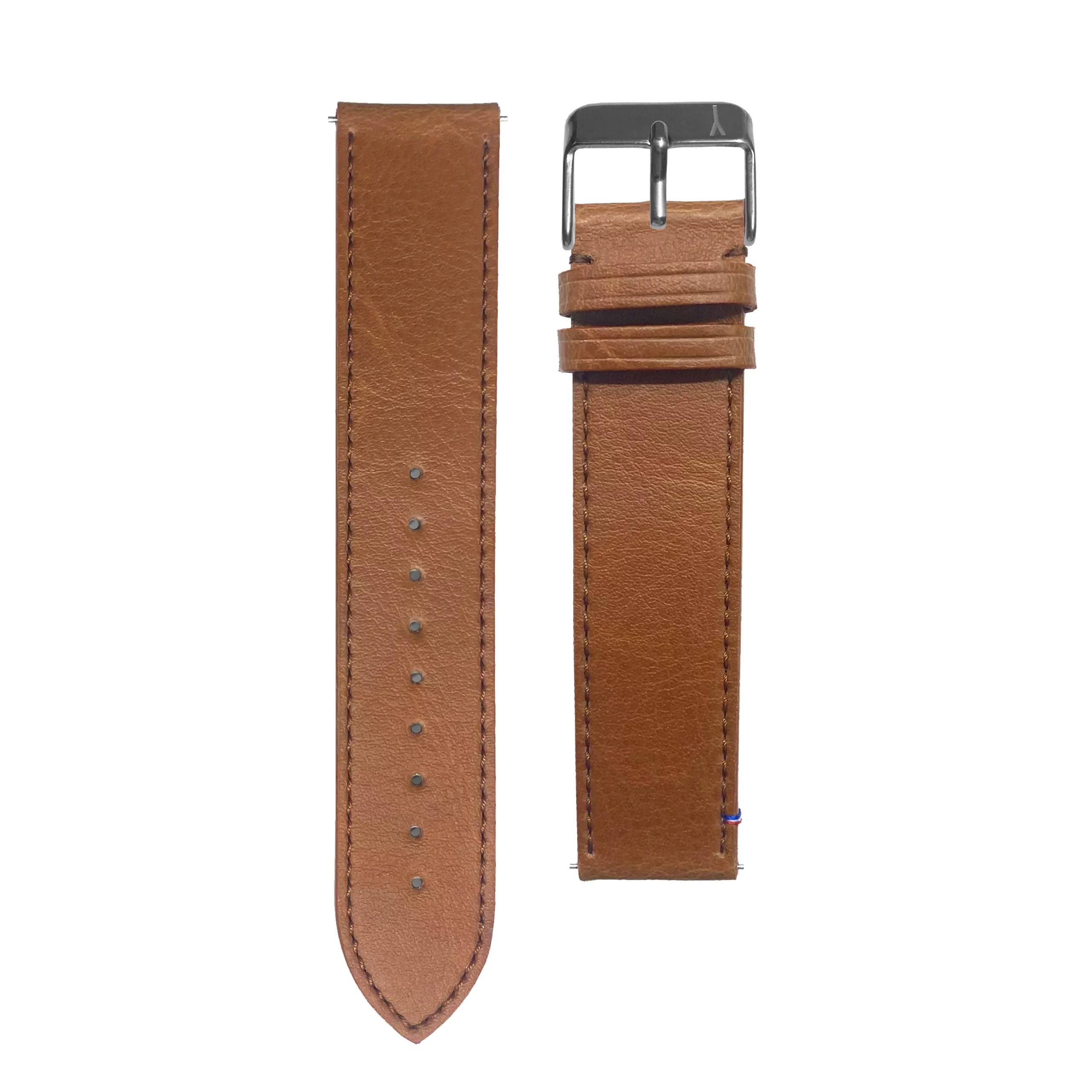 Brown leather strap made in france silver buckle made in france