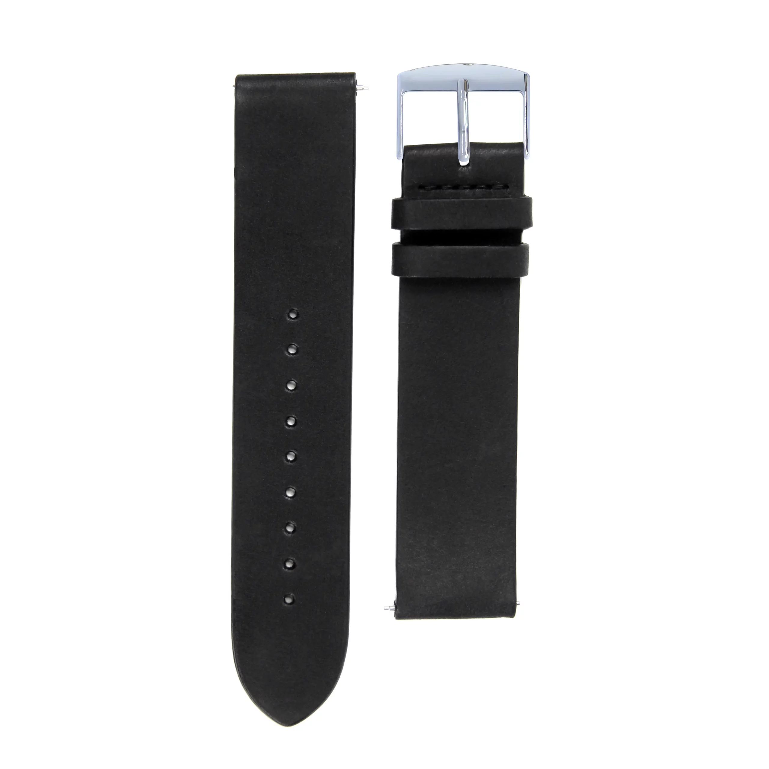Black leather strap with silver buckle