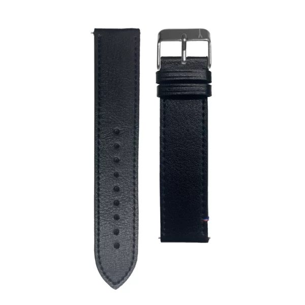 Black leather strap made in france silver buckle made in france