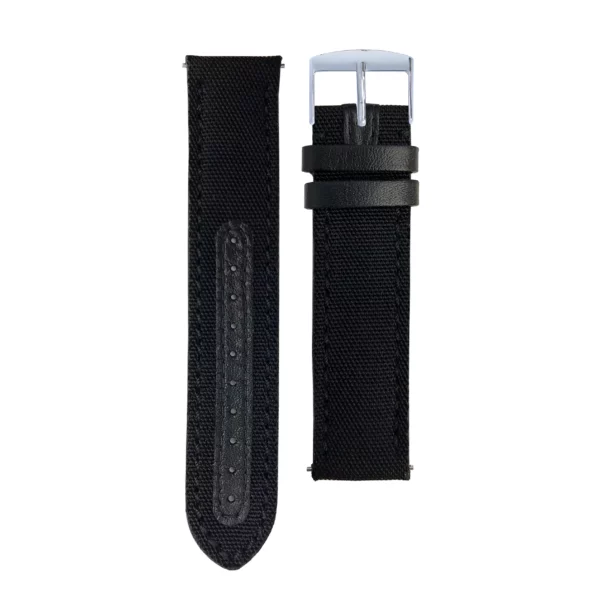 Black canvas strap with silver buckle