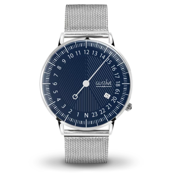 Часы André 24H 40 мм из серебра и синего серебра с миланским ремешком