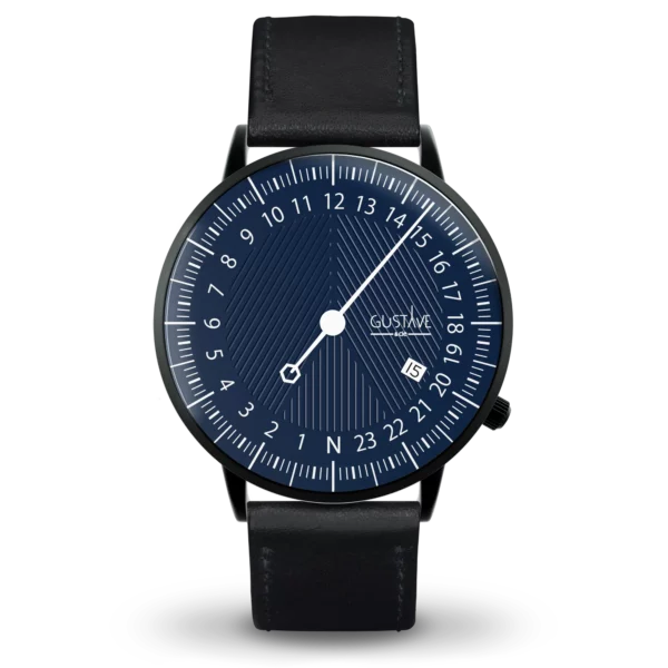 Часы André 24H 40 мм Черно-синий черный кожаный ремешок с прострочкой