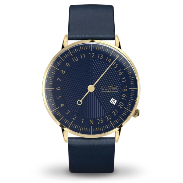 安德烈 24H 40 毫米金色和蓝色手表蓝色皮革表带