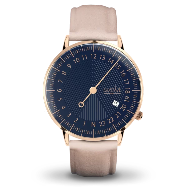 André 24H 40mm watch Pink gold and blue pink leather strap