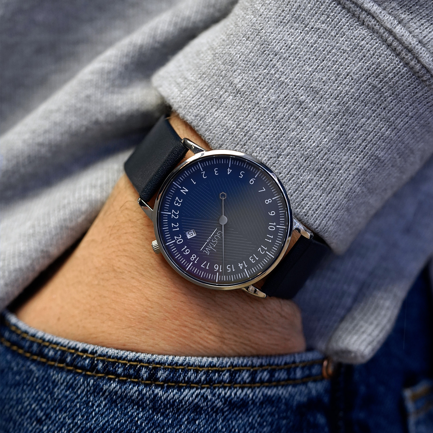 buitenspiegel Het koud krijgen Verkeerd Monowijzer horloge André: Zilver en blauw - Gustave & cie